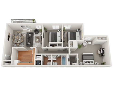 Floor plan for 3 beds, 1.5 baths, 917 sqft